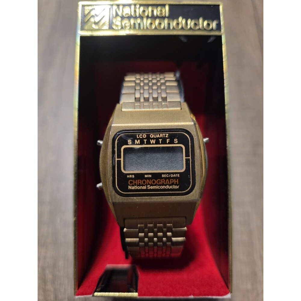 Vtg National Semiconductor Gold Tone Chronograph Digital Watch Original Package